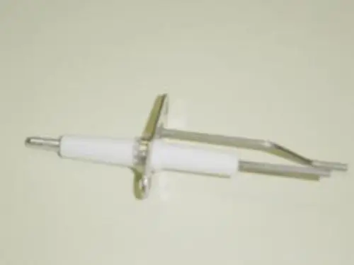 Ionisationselektrode von Remeha mit einem metallischen Halter und einem weißen Kunststoffteil, geeignet für den Einsatz in bestimmten Heizsystemen.